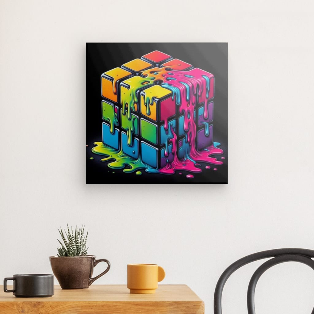 Tableau Carré Rubis Cube Fondant - Street Art Moderne Multicolore pour Décoration Murale