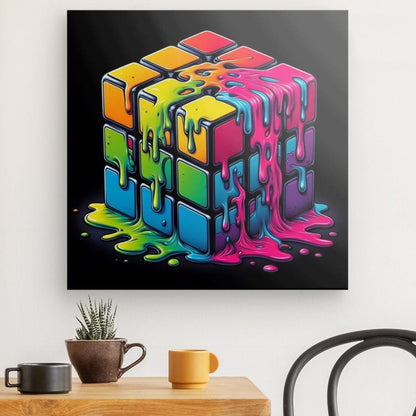 Tableau Carré Rubis Cube Fondant - Street Art Moderne Multicolore pour Décoration Murale