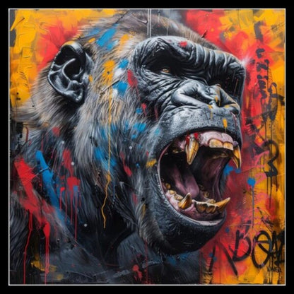 Tableau Gorille en Colère - Street Art Vibrant pour un Salon Sauvage