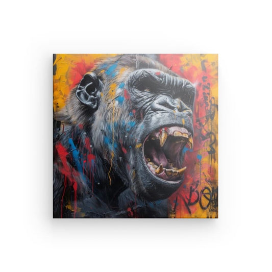 Tableau Gorille en Colère - Street Art Vibrant pour un Salon Sauvage