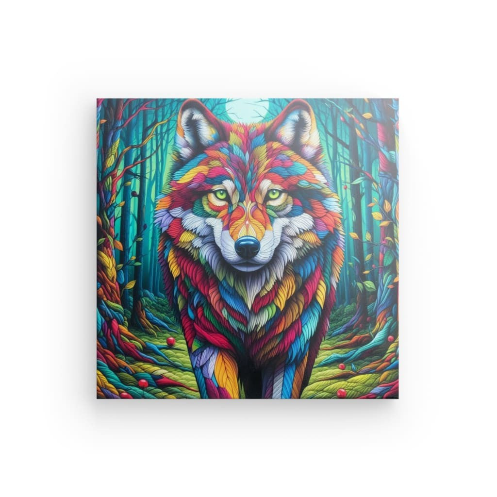 Tableau Loup Coloré dans une Forêt - Street Art Vibrant pour une Déco Sauvage