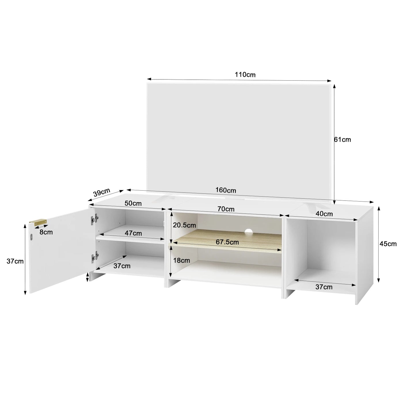Meuble TV avec étagère réglable 1 armoire 3 compartiments détachables pour le salon