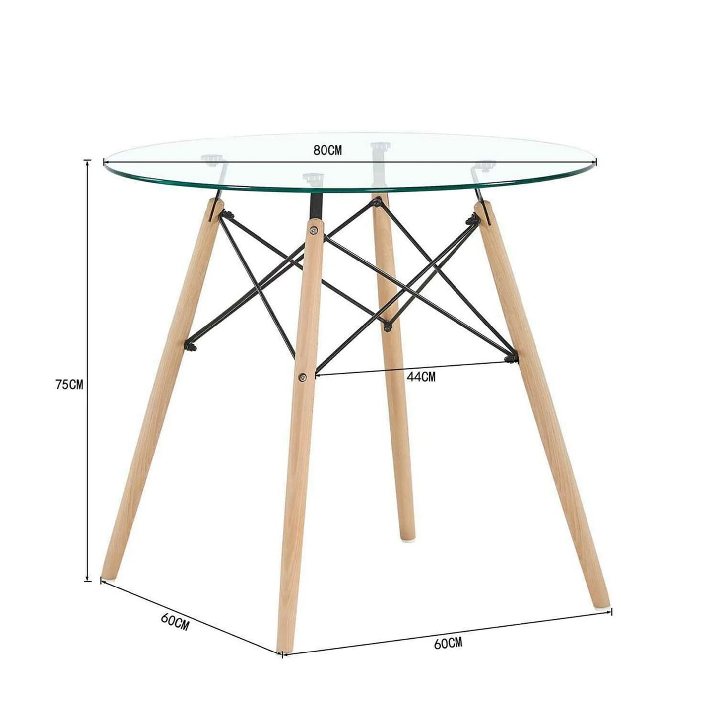 Table Scandinave Ronde en Verre Trempé Transparent 80cm - Design Moderne et Espace Optimisé