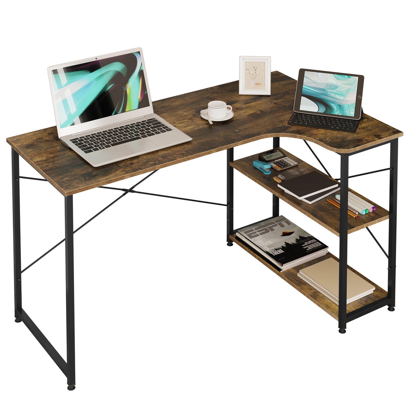 Bureau d'Angle Bois Métal - Organisation et Style pour Votre Espace de Travail