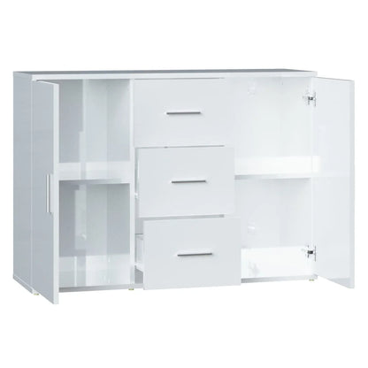 Buffet Noah Blanc Brillant - Design Minimaliste, Rangement Spacieux