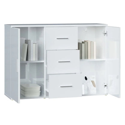 Buffet Noah Blanc Brillant - Design Minimaliste, Rangement Spacieux